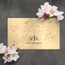 Elegante luxe gouden bladeren monogram estheticus visitekaartje