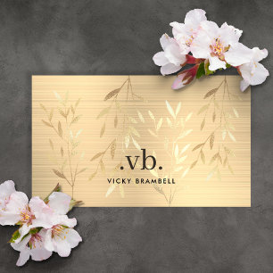 Elegante luxe gouden bladeren monogram estheticus visitekaartje