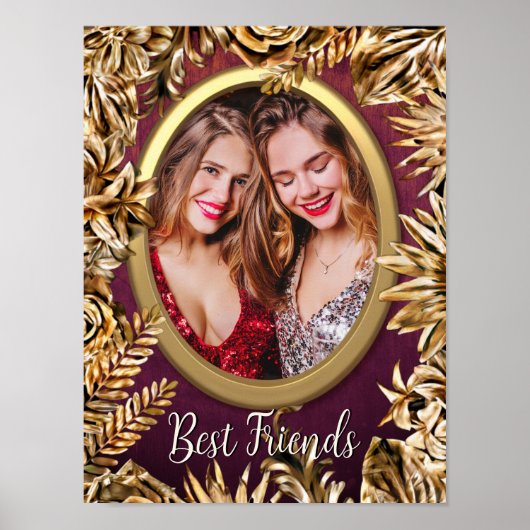 Elegante luxe gouden bloemen voeg uw foto aanpasse poster (Voorkant)