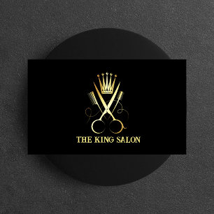 Elegante Luxe Gouden Schaar & Zwart Haar Stylist Visitekaartje