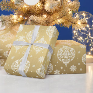 Elegante Luxe Gouden Witte Kerst Ornamenten Cadeaupapier