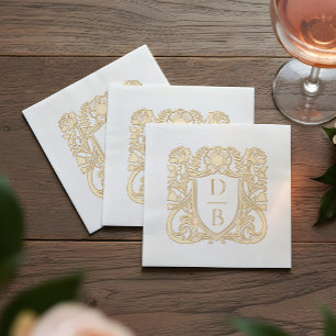 Elegante Luxe Handgetekend Wapen Huwelijksmonogram Folie Servetten