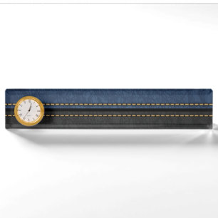 Elegante luxe leersoort blauw zwart naambordje