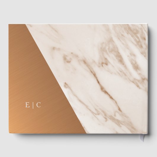 Elegante luxe marmeren koper monogram bruiloft gastenboek (Achterkant)