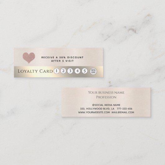 Elegante luxe metallic parel roze hart klantenkaartje (Voorkant / Achterkant)