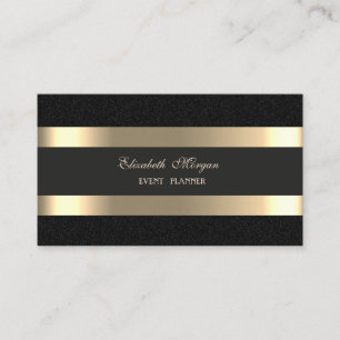 Elegante Luxe Modern, Goud Gestreept, Zwart Visitekaartje