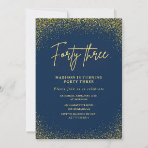 Elegante Luxe Navy Gold Glitter 43e verjaardag Kaart