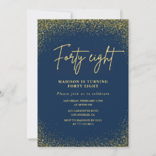 Elegante luxe navy goud glitters 48e verjaardag kaart
