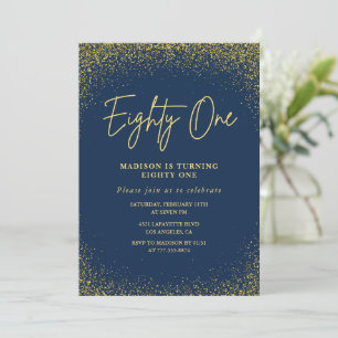 Elegante luxe navy goud glitters 81e verjaardag kaart