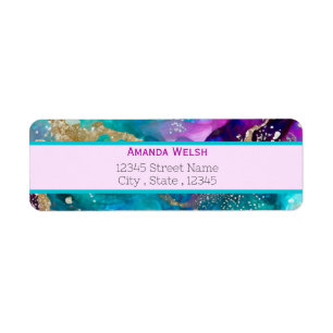Elegante luxe paars roze turquoise goud retouradre etiket