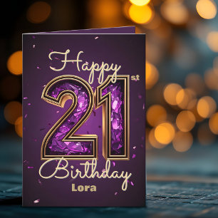 Elegante luxe Paarse en gouden 21e verjaardag Kaart