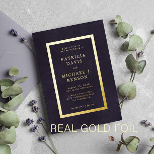 Elegante luxe paarse gouden folie typografie bruil uitnodiging