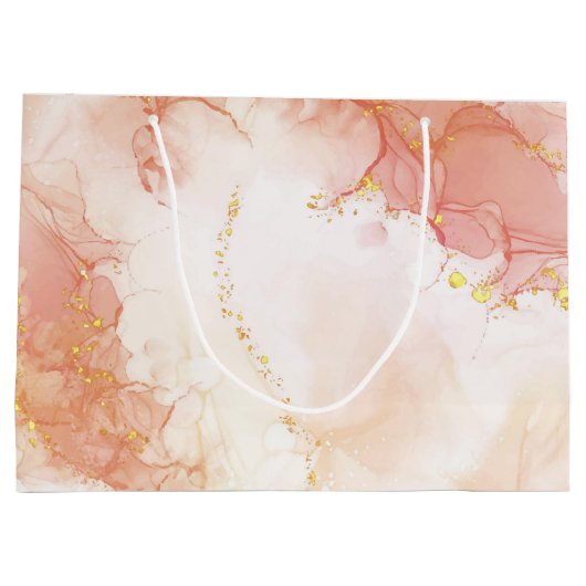 Elegante luxe perzik en gouden marmeren effect groot cadeauzakje (Achterkant)