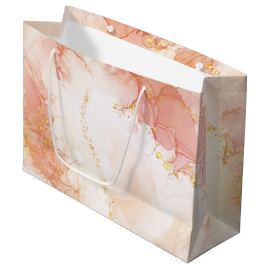 Elegante luxe perzik en gouden marmeren effect groot cadeauzakje (Voorkant Gekanteld)