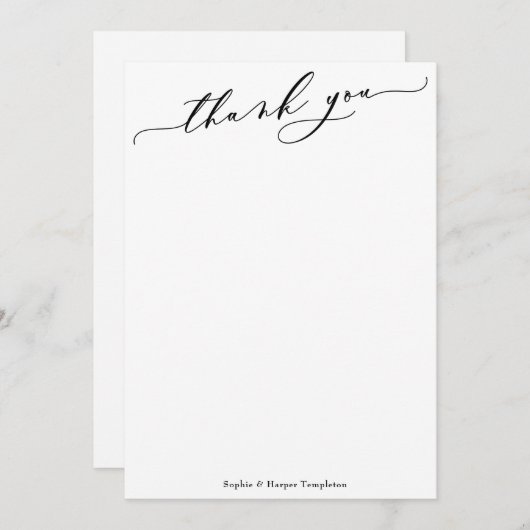 Elegante Luxe Script Eenvoudig Zwart & Wit Bedankkaart (Voorkant / Achterkant)