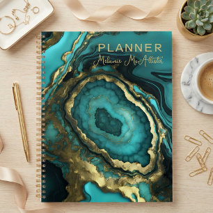 Elegante luxe turkoois agaat & gouden geode marmer planner