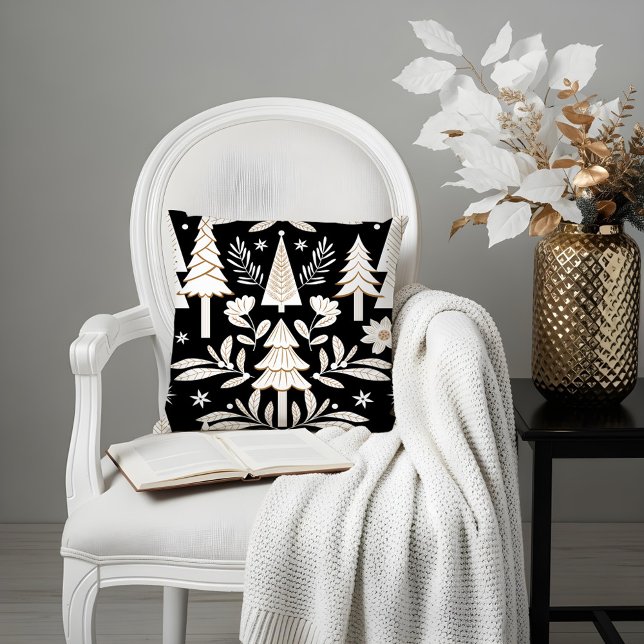 Elegante luxe vakantie Evergreen Forest & Floral Kussen (Elegant Luxury Holiday Evergreen Forest & Floral Throw Pillow)