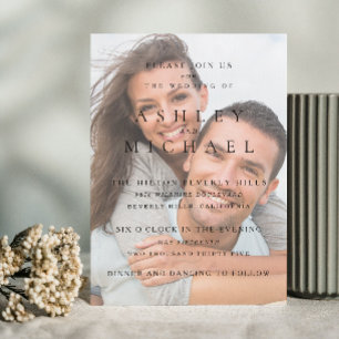 Elegante Luxe Vellum Foto Zwart & Wit Bruiloft Kaart