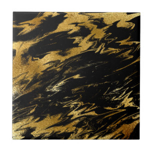 Elegante Luxe Zwart & Geel Abstract Aquarel Tegeltje