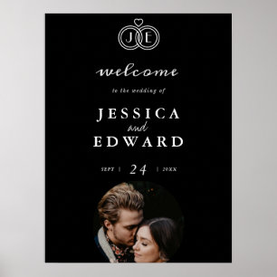 Elegante luxe zwart-wit monogram foto bruiloft poster