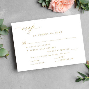 Elegante maaltijden optie gouden en witte bruiloft RSVP kaartje