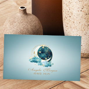 Elegante maan goud sterren blauw visitekaartje
