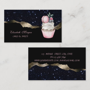 Elegante, Macaroon Cupcake Bakkerij, Zwart Glitter Visitekaartje