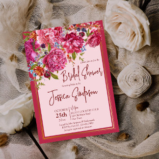 Elegante magenta bordeaux pioenrozen bruiloftsdouc kaart