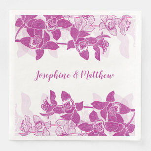 Elegante magenta orchidee bloemenbruiloft Waterver Servet