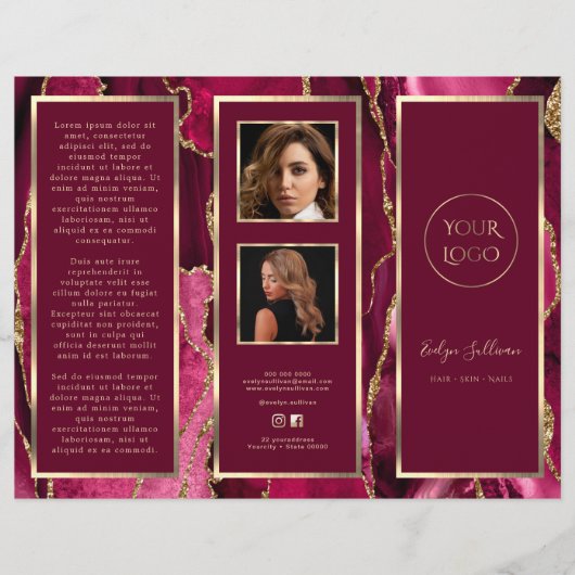 Elegante Magenta Red Gold Agaat Brochure (Voorkant)