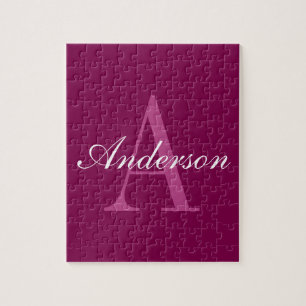 Elegante Magenta Rode, Roze & Witte Naam & Monogra Legpuzzel