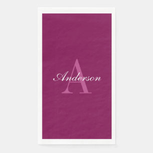 Elegante Magenta Rode, Roze & Witte Naam & Monogra Servet