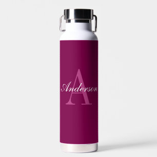 Elegante Magenta Rode, Roze & Witte Naam & Monogra Waterfles