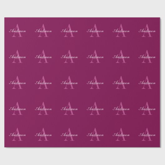 Elegante Magenta Rood, Roze & Wit Naam & Monogram Cadeaupapier (Vlak)