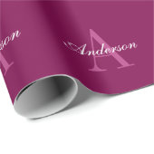 Elegante Magenta Rood, Roze & Wit Naam & Monogram Cadeaupapier (Rol Hoek)