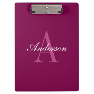 Elegante Magenta Rood, Roze & Wit Naam & Monogram Klembord