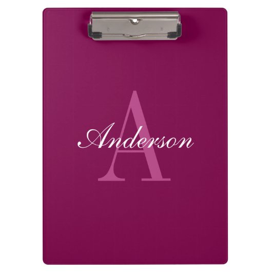 Elegante Magenta Rood, Roze & Wit Naam & Monogram Klembord (Voorkant)