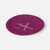 Elegante Magenta Rood, Roze & Wit Naam & Monogram Papieren Bordje (Gekanteld)