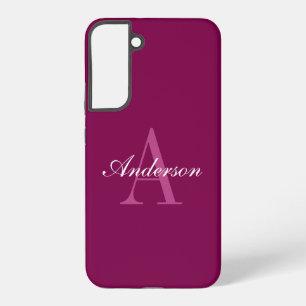 Elegante Magenta Rood, Roze & Wit Naam & Monogram Samsung Galaxy Hoesje