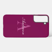 Elegante Magenta Rood, Roze & Wit Naam & Monogram Samsung Galaxy Hoesje (Achterkant horizontaal)