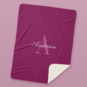 Elegante Magenta Rood, Roze & Wit Naam & Monogram Sherpa Deken