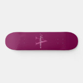 Elegante Magenta Rood, Roze & Wit Naam & Monogram Skateboard (Horizontaal)