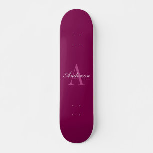 Elegante Magenta Rood, Roze & Wit Naam & Monogram Skateboard