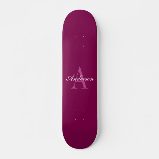Elegante Magenta Rood, Roze & Wit Naam & Monogram Skateboard (Voorkant)