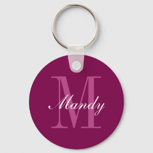 Elegante Magenta Rood, Roze & Wit Naam & Monogram Sleutelhanger