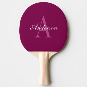 Elegante Magenta Rood, Roze & Wit Naam & Monogram Tafeltennisbatje