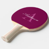 Elegante Magenta Rood, Roze & Wit Naam & Monogram Tafeltennisbatje (Voorkant Gekanteld)