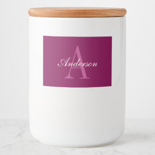 Elegante Magenta Rood, Roze & Wit Naam & Monogram Voedselcontainer Etiket