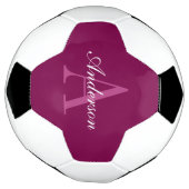 Elegante Magenta Rood, Roze & Wit Naam & Monogram Voetbal (Gedraaid)