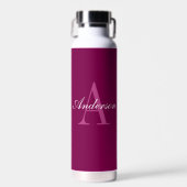 Elegante Magenta Rood, Roze & Wit Naam & Monogram Waterfles (Voorkant)